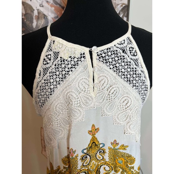 Indigo Rose Pretty Paisley Golden Cream Halter Crochet Lace Slip Dress S - Picture 8 of 12